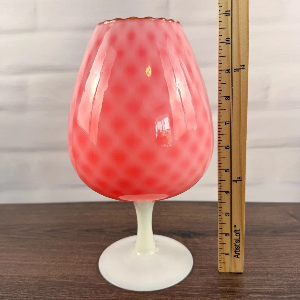 Empoli Pink Cased Glass Goblet Chalice White Stem Italian MCM